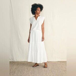 NWOT Faherty White Dream Cotton Gauze Valentina Tiered Maxi Skirt XL
